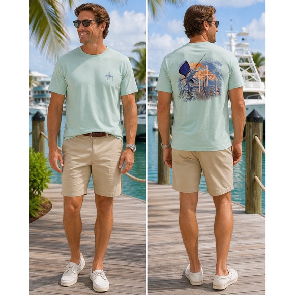 Guy Harvey Other - Guy Harvey Mens T-Shirt S Light Green Marlin Graphic Short Sleeve Casual Cotton